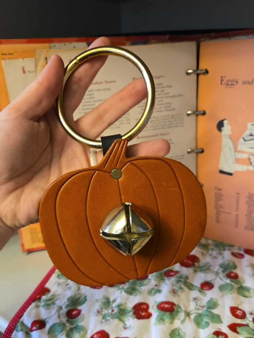 Leather And Brass Pumpkin Door Hanging with Jingle Bell